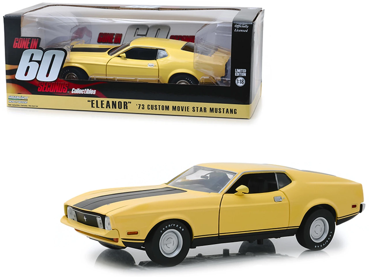 1973 Ford Mustang Mach 1 Custom Movie Star "Eleanor" Yellow With Black Stripe "Gone In 60 Seconds" (1974) Movie 1/18 Diecast Model Car By Greenlight
