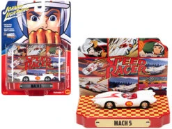Speed Racer Mach 5 Five White With Collectible Tin Display "Speed Racer" 1/64 Diecast Model Car By Johnny Lightning