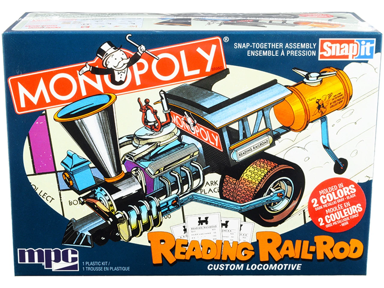 Skill 1 Snap Model Kit Reading Rail Rod Custom Locomotive "Monopoly" 1/25 Scale Model By MPC 3 Skill 1 Snap Model Kit Reading Rail Rod Custom Locomotive "Monopoly" 1/25 Scale Model By MPC