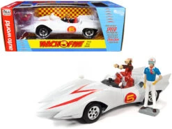 1/18 Auto World Mach 5 Five White With Chim-Chim Monkey And Speed Racer Figurines Diecast Car Model