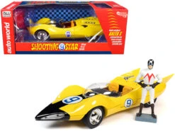 Auto World Shooting Star #9 Yellow And Racer X Figurine "Speed Racer" Anime Series 1/18 Diecast Model Car By Autoworld
