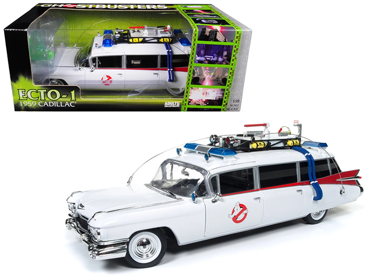 Auto World 1/18 Autoworld 1959 Cadillac Ambulance Ecto-1 From "Ghostbusters 1" Movie Diecast Car Model