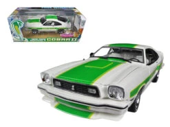 1/18 Greenlight 1978 Ford Mustang II Cobra II Free Wheelin White With Green Billboard Stripes Diecast Car Model