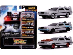 "Back To The Future" Time Machine 3 Piece Set "Nano Hollywood Rides" Diecast Model Cars By Jada