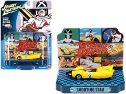 Racer X Shooting Star #9 Yellow With Collectible Tin Display "Speed Racer" 1/64 Diecast Model Car By Johnny Lightning
