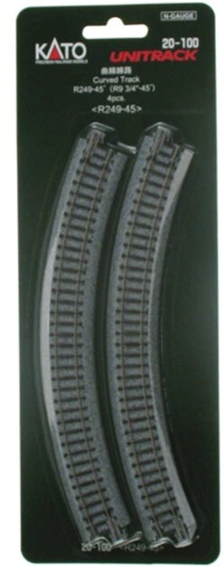 Kato 20100 N Scale UniTrack 249mm 9-3/4" Radius Curve 45-Degree (4 Pack)