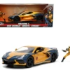 2020 Chevrolet Corvette C8 Stingray Gold Metallic And Dark Blue And Wolverine Diecast Figurine "X-Men" "Marvel" Series "Hollywood Rides" 1/24 Diecast Model Car By Jada -Best Toy Car QQ20220603124814 74417.1654285768