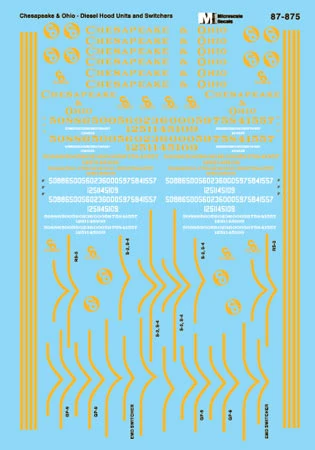 Microscale Decals 87-875 HO Scale Chesapeake & Ohio C&O Hood Diesels (1948-1957) 3 Microscale Decals 87-875 HO Scale Chesapeake & Ohio C&O Hood Diesels (1948-1957)