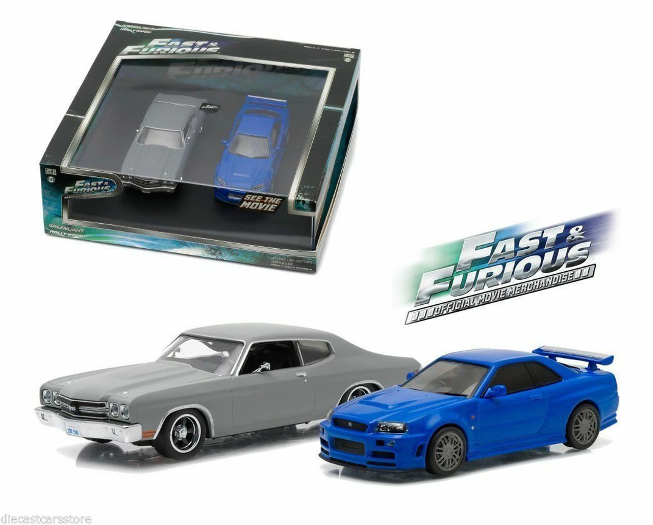 1/43 Greenlight 2-Pack - Fast & Furious (2009) - 1970 Chevrolet Chevelle SS & 2002 Nissan Skyline GT-R R34 Diecast Car Model